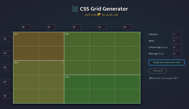 CSS 그리드 제너레이터 웹 개발 툴 사례